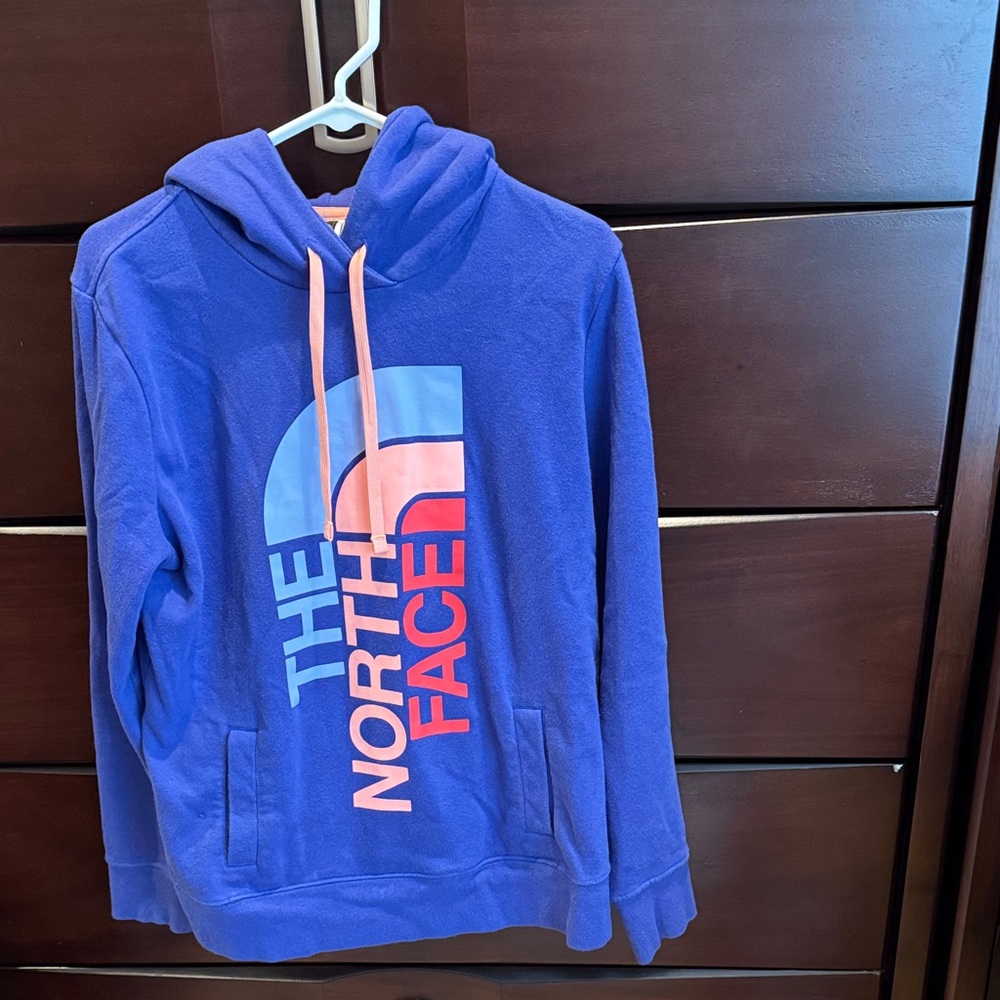 The North Face Vibrant Blue Hoodie with Pink and Red Accents
